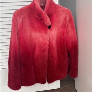 Luxurious red mink jacket. Not faux fur